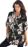 Roaman's Pintuck Tunic Blouse Y-Neck & Roll-Tab Sleeves