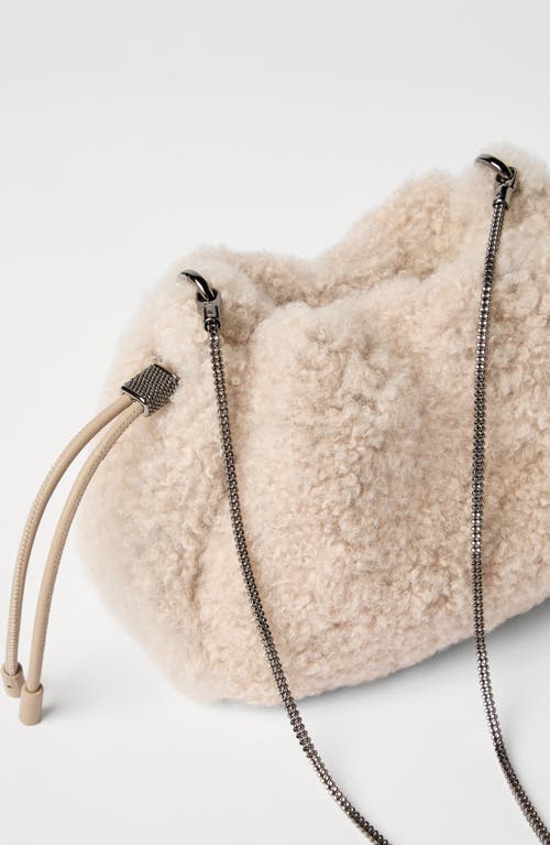 Brunello Cucinelli Shearling Mellow Mini Bucket Bag In White