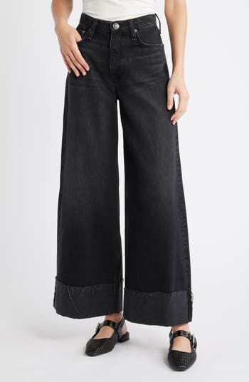 Rag & Bone Sofie Cuffed High Waist Wide Leg Jeans In Black