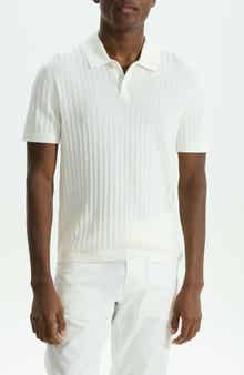 Theory Cable Short Sleeve Cotton Blend Polo Sweater