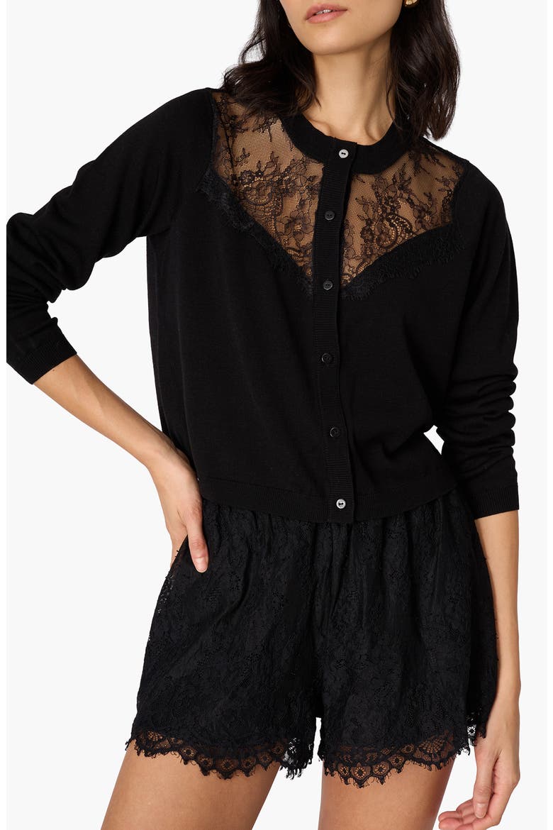 Harleth Lace Panel Cardigan, Main, color, BLACK