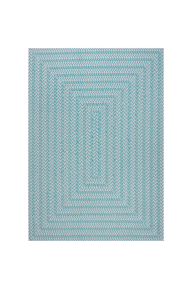 Chevron Modern Concentric Squares Indoor/Outdoor Area Rug, Main, color, Aqua/Light Gray