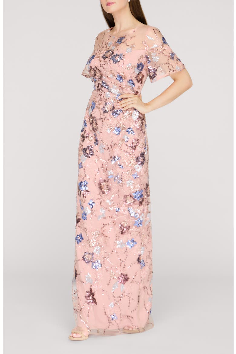Alisa Sequin Embellished Short Sleeve Column Gown, Alternate, color, ROSE GOLD