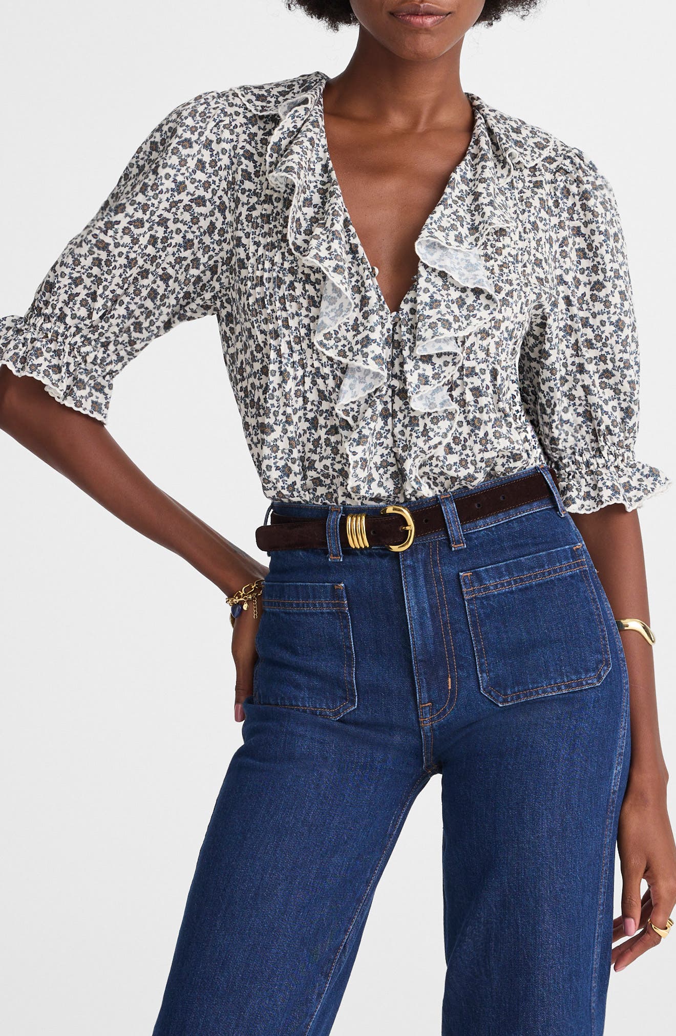 Madewell Ruffle Pintuck Puff Sleeve Top