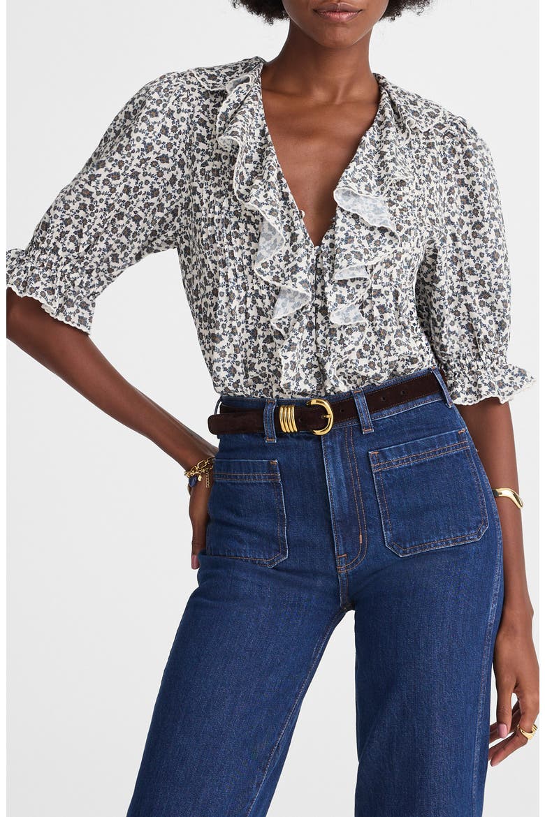 Ruffle Pintuck Puff Sleeve Top, Main, color, VINTAGE IVORY