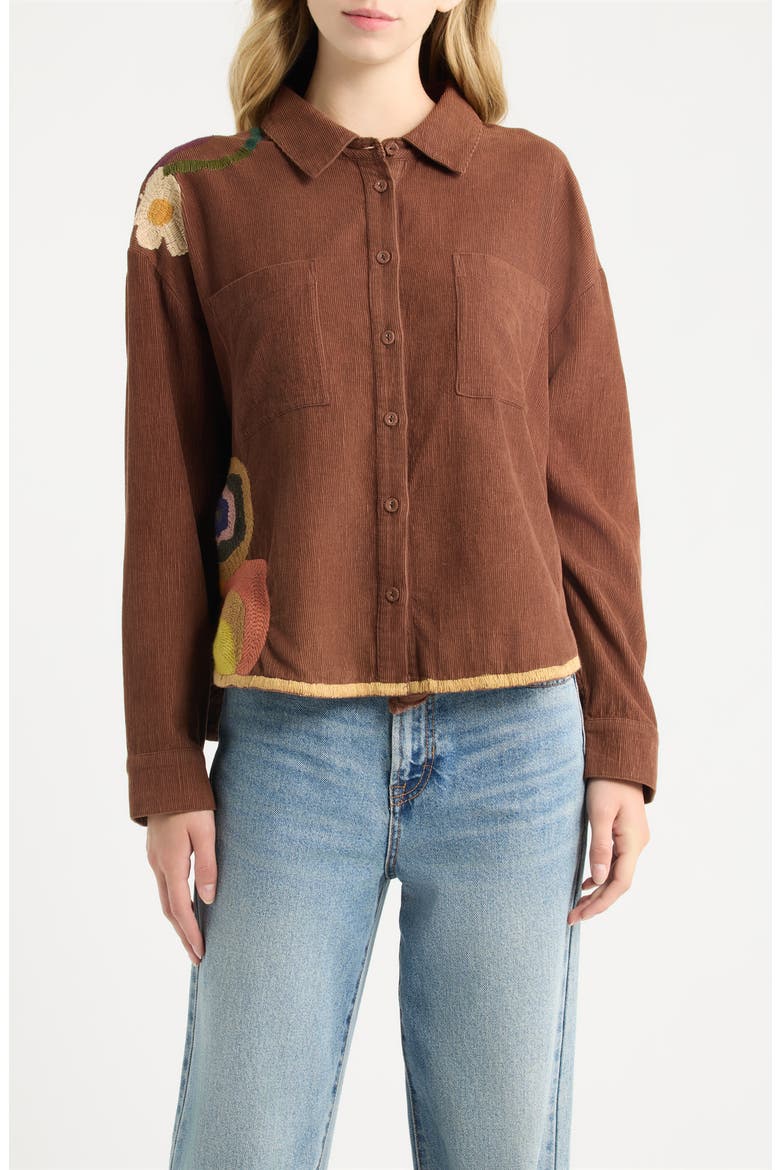 Miracle Garden Embroidered Corduroy Shirt, Main, color, BRUNETTE MULTI