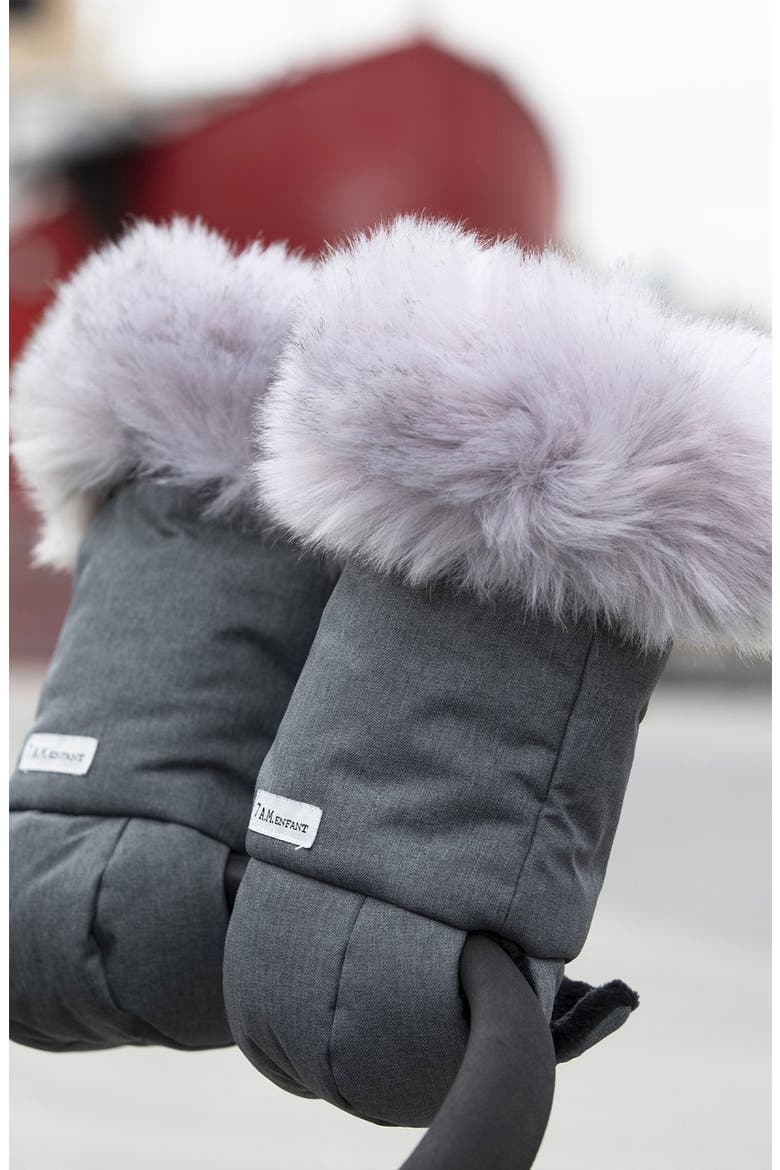 Tundra Faux Fur Trim Water Repellent Hand Warmer Stroller Muffs, Alternate, color, DARK HEATHER GREY FAUX FUR