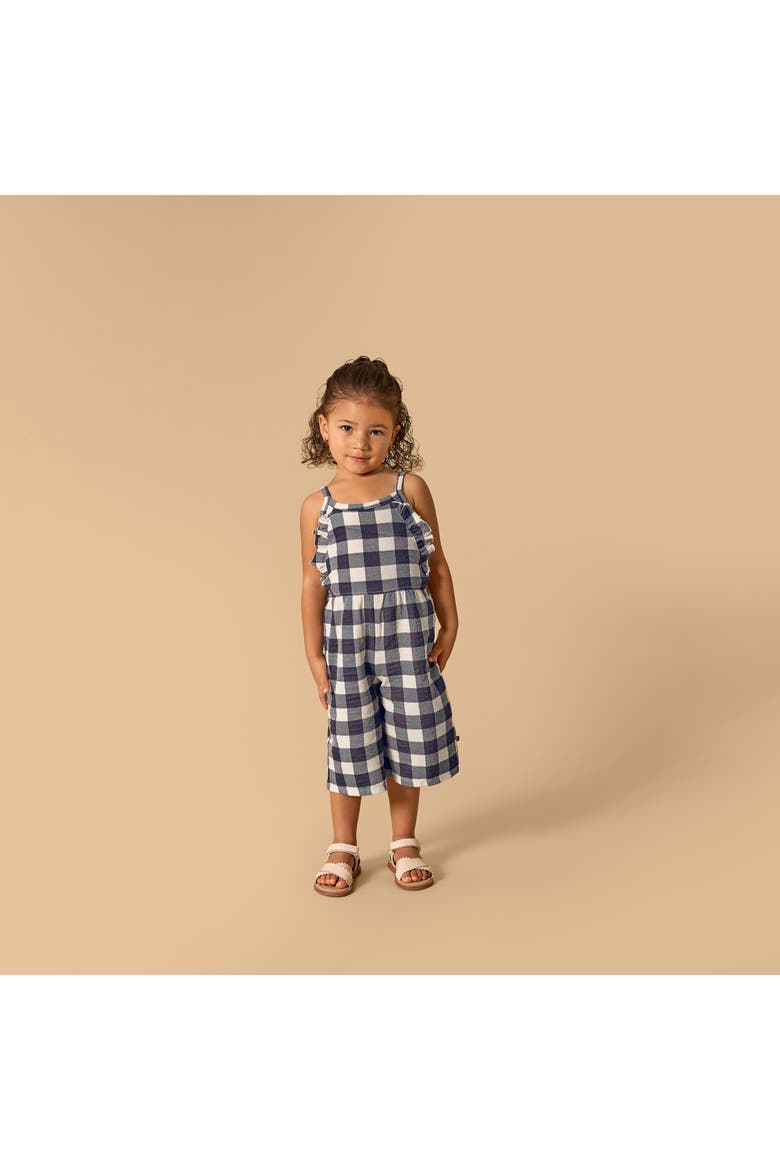 Girls' Ruffle Wide Leg Romper, Alternate, color, Dark Grey Gingham