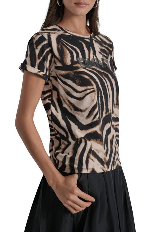 Dkny Abstract Zebra Print Stretch Cotton Top In Multi