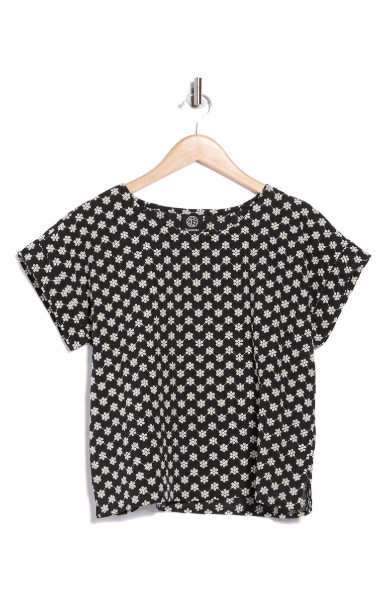Bobeau Daisy Print Short Sleeve Top, Alternate, color, Black / Ivory