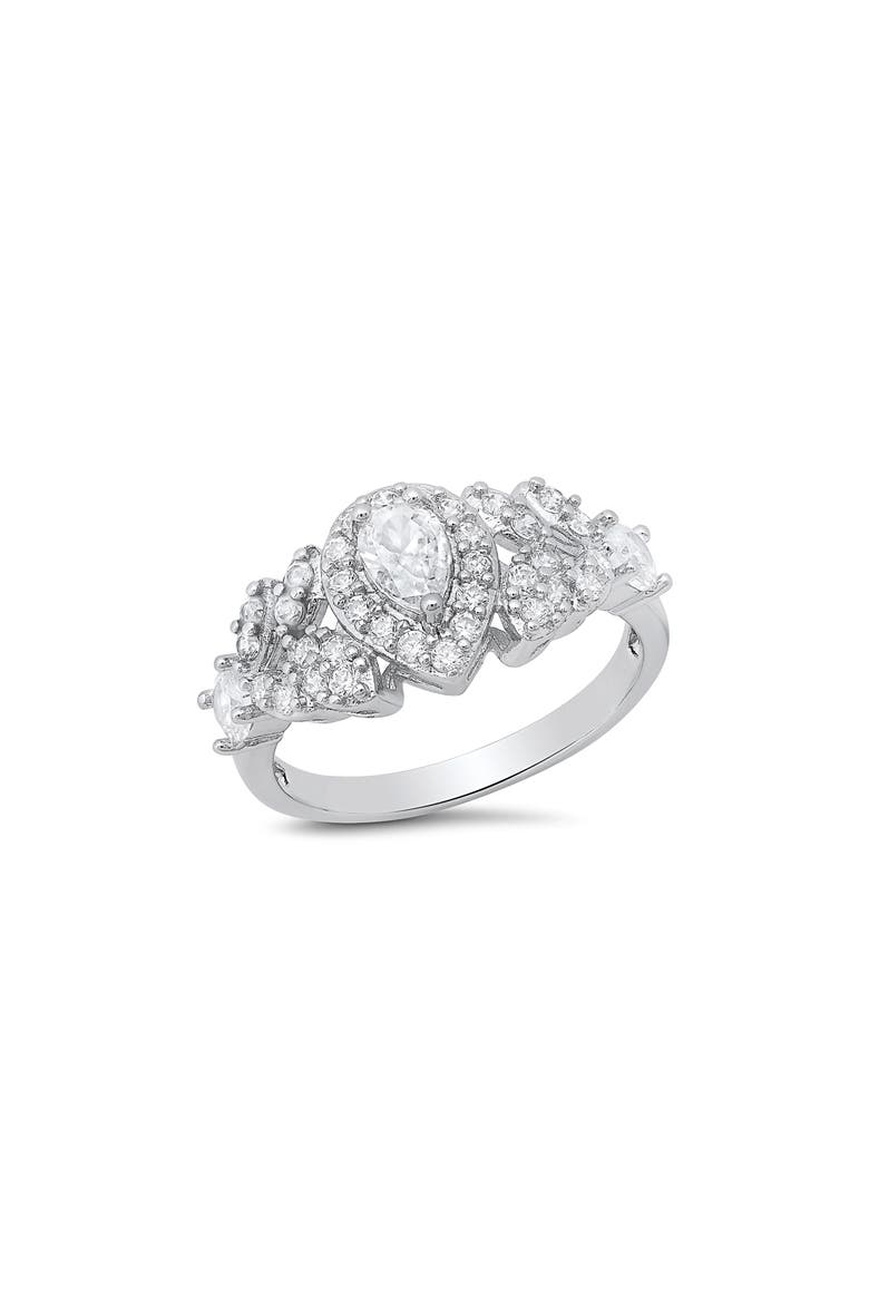 Pear Shape Cubic Zirconia Engagement Ring, Main, color, SILVER