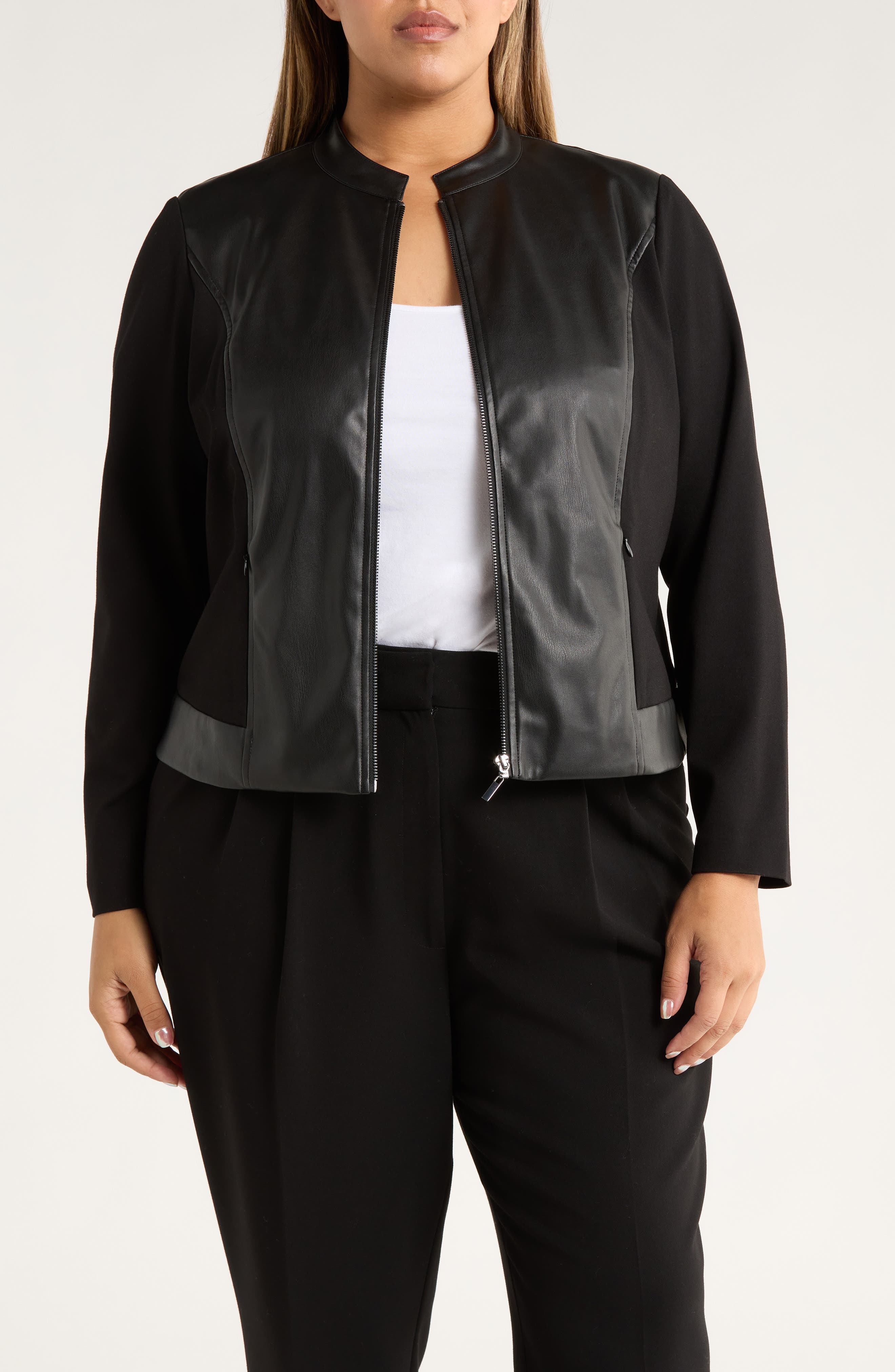 Faux Leather Mixed Media Jacket
