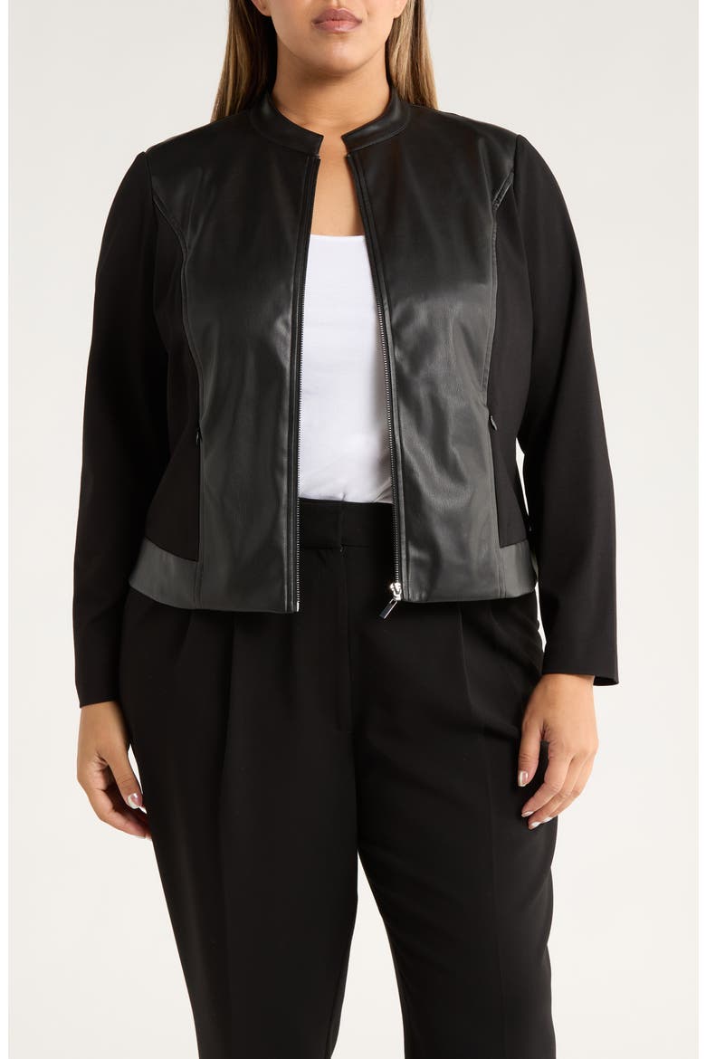 Faux Leather Mixed Media Jacket, Main, color, ANNE BLACK