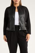 AK ANNE KLEIN Faux Leather Mixed Media Jacket