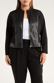AK ANNE KLEIN Faux Leather Mixed Media Jacket