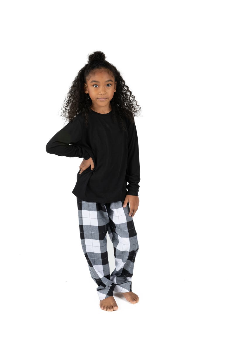 Leveret Kids Flannel Printed Holiday Pajama Set, Alternate, color, Plaid Black & White