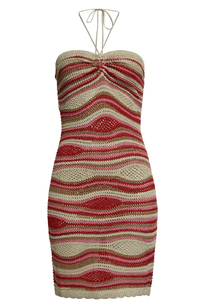 Mixed Waves Metallic Body-Con Minidress, Alternate, color, RED MULTI
