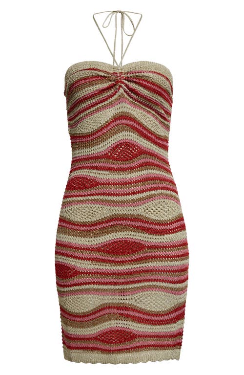 Farm Rio Mixed Waves Metallic Body-con Minidress In Red Multi