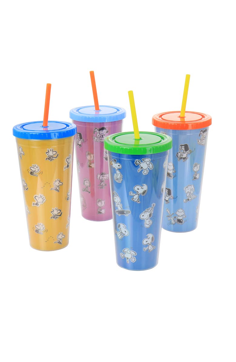 Gibson 70th Anniversary 4 Piece Plastic 23.6oz Tumbler set with Lid and Straw, Main, color, Clear