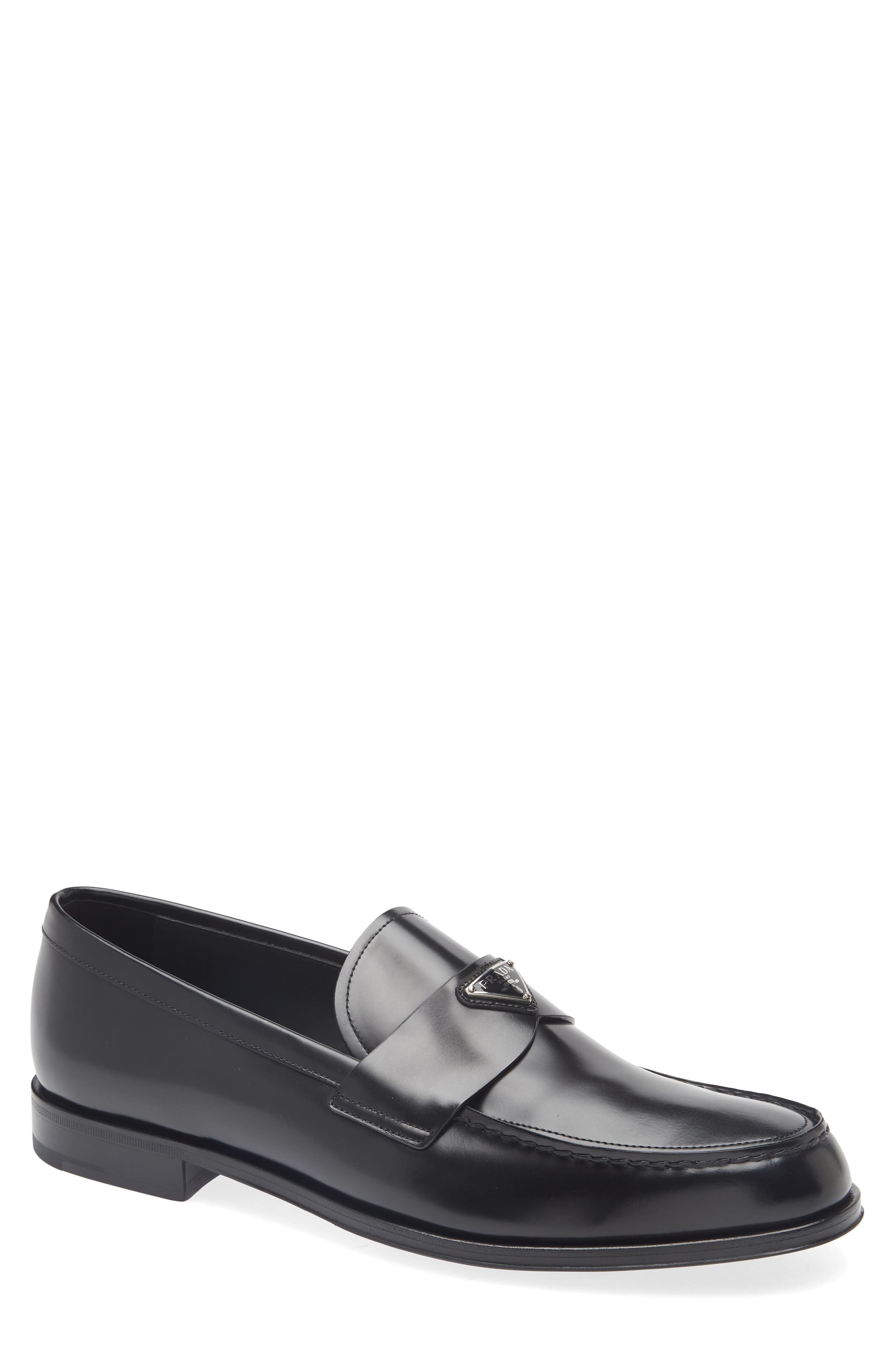 Prada Triangle Logo Loafer, Main, color, Nero