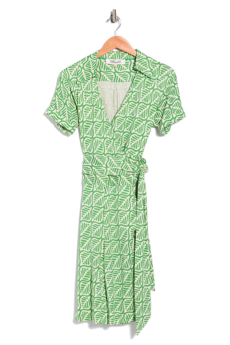 Cheryl Silk Wrap Dress, Main, color, DESERT PALM MINI INDIAN GREEN