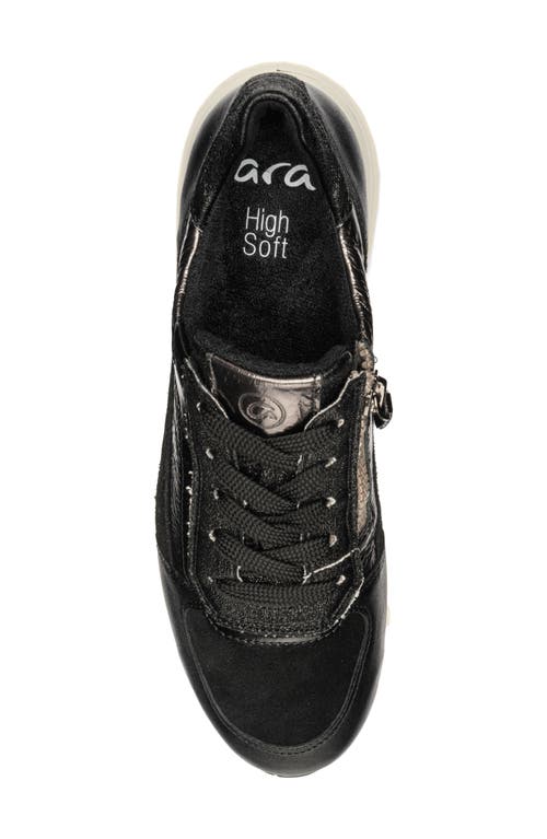 Ara Obsidian Leather Sneaker In Black/steel