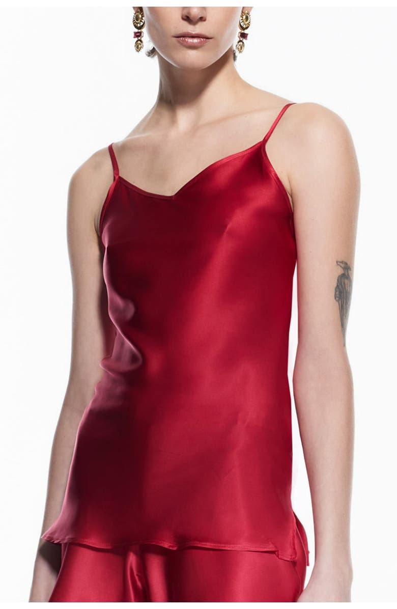 Mers Silk Luna Silk Halter Top Luxury Silk Pajama Top Lightweight Lounge Fit, Main, color, Red