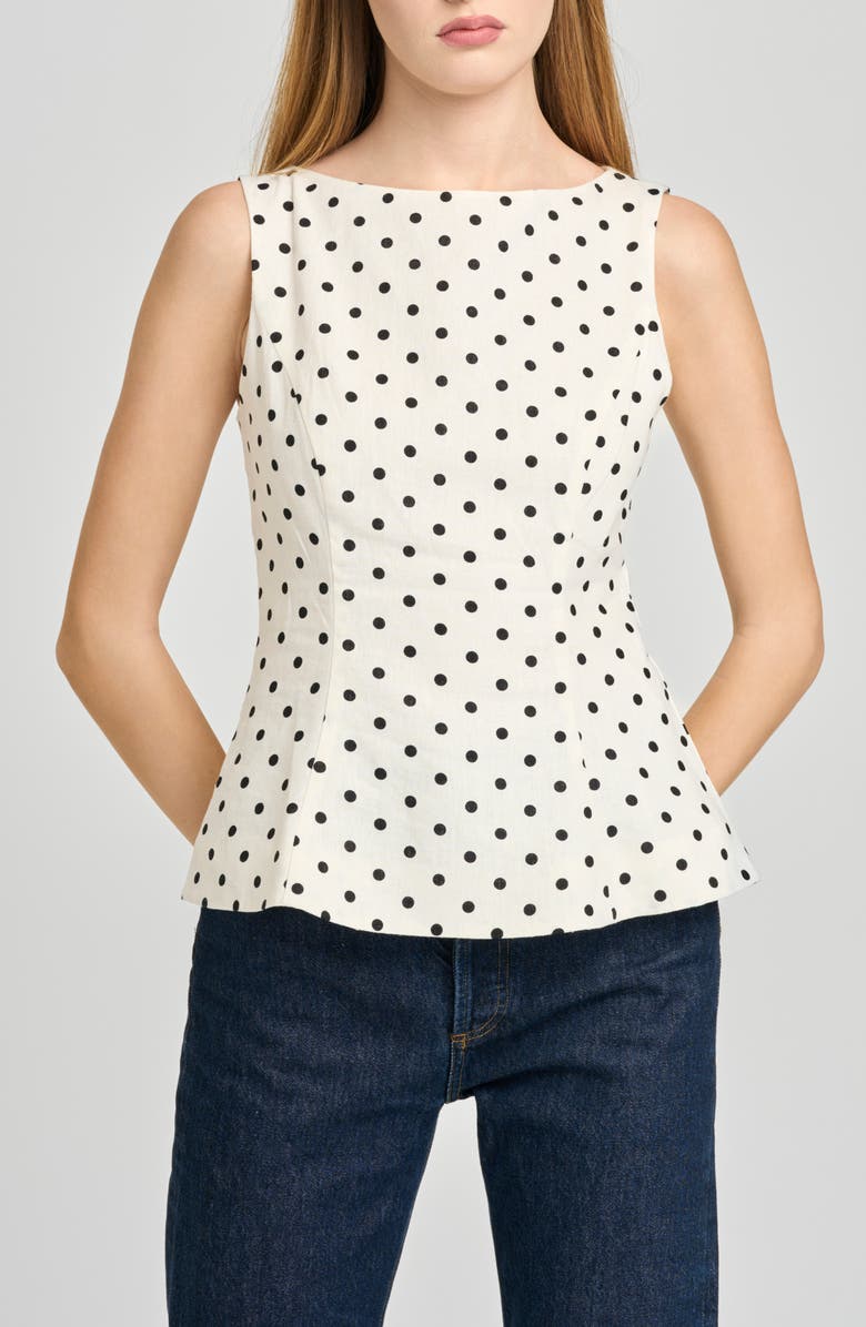 WAYF Arielle Polka Dot Boat Neck Top, Main, color, Ivory Polka Dot