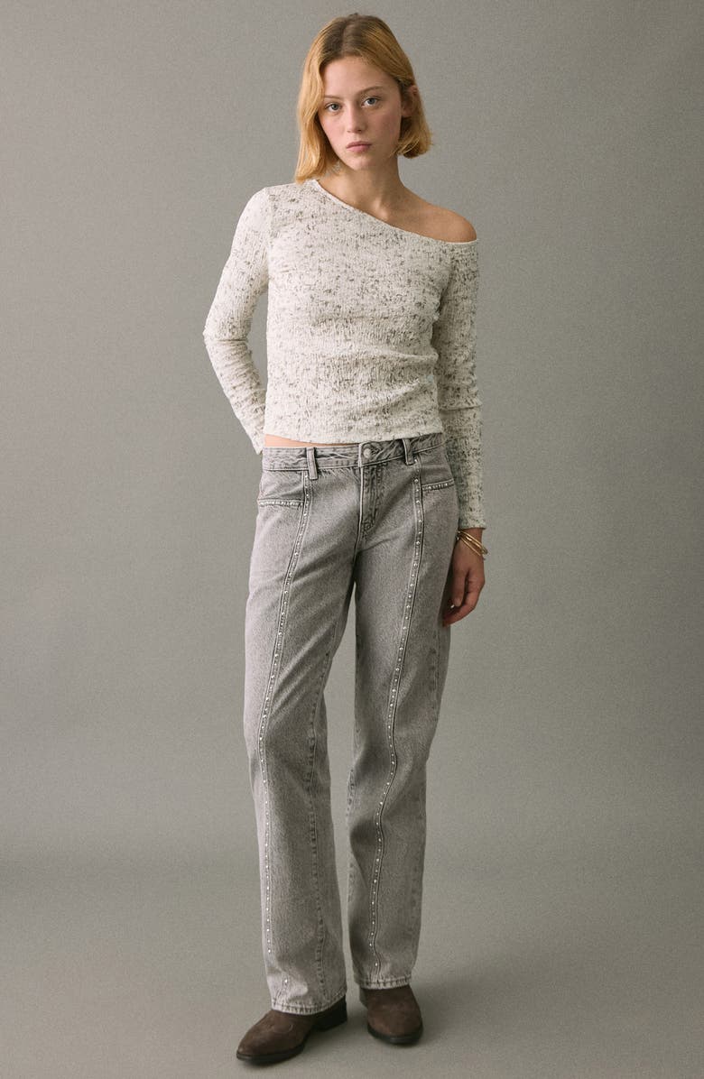 MANGO TEEN One-Shoulder Ruched Long Sleeve Top, Alternate, color, Ecru