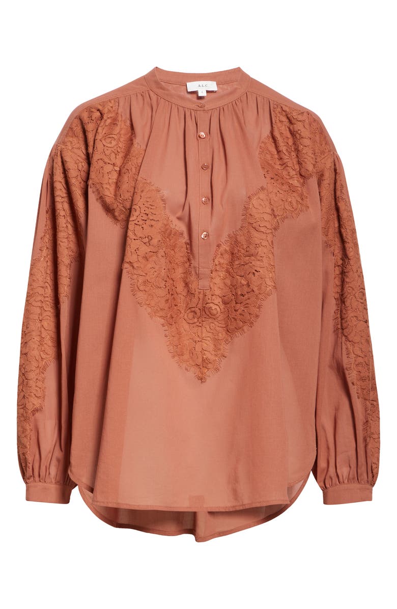 A.L.C. Elaine Lace Detail Cotton Button-Up Shirt, Alternate, color, 