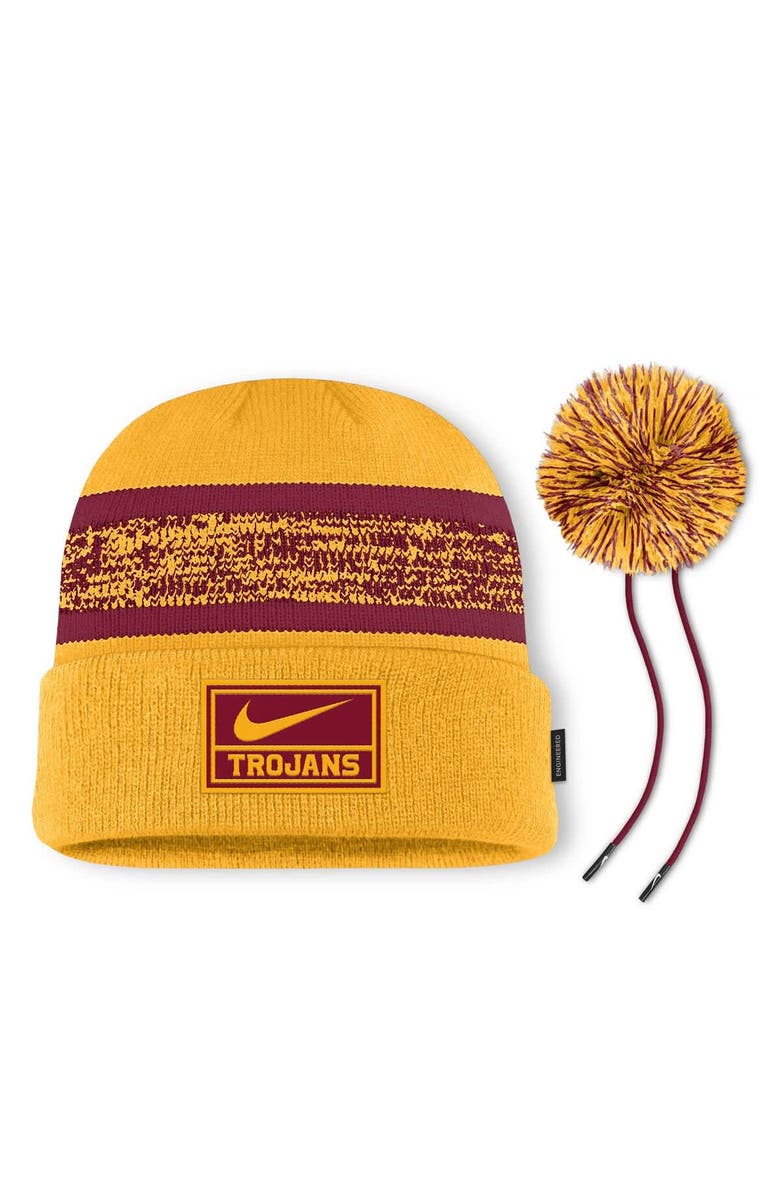 Nike Men's Nike  Gold USC Trojans On-Field Peak Cuffed Knit Hat with Pom, Alternate, color, 