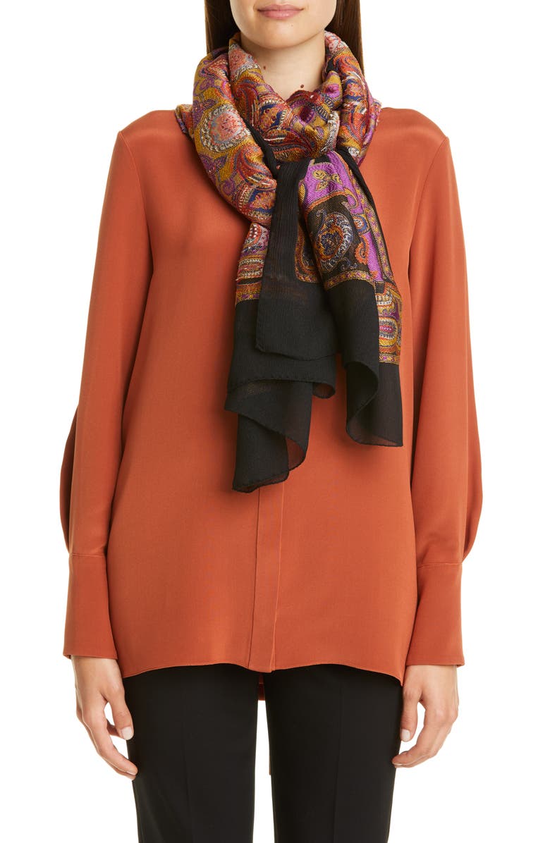 Etro Paisley Jacquard Silk Blend Scarf, Main, color, 