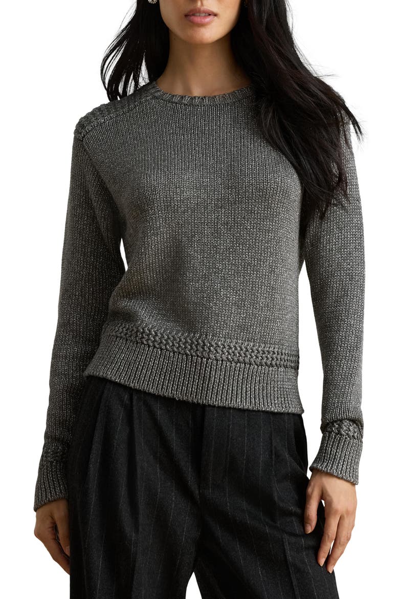 Metallic Cotton Blend Sweater, Main, color, PEWTER METAL GREY