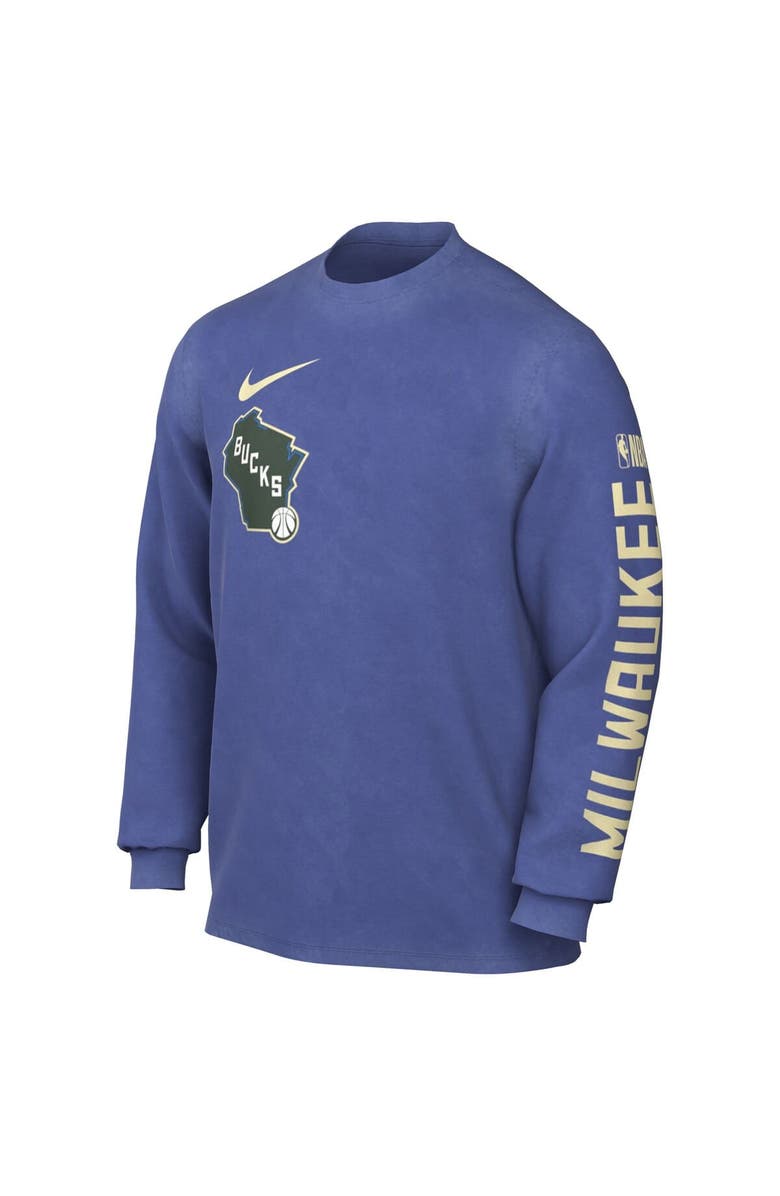 Nike Men's Nike Royal Milwaukee Bucks 2024/25 City Edition Courtside Max90 Heavyweight Long Sleeve T-Shirt, Alternate, color, 