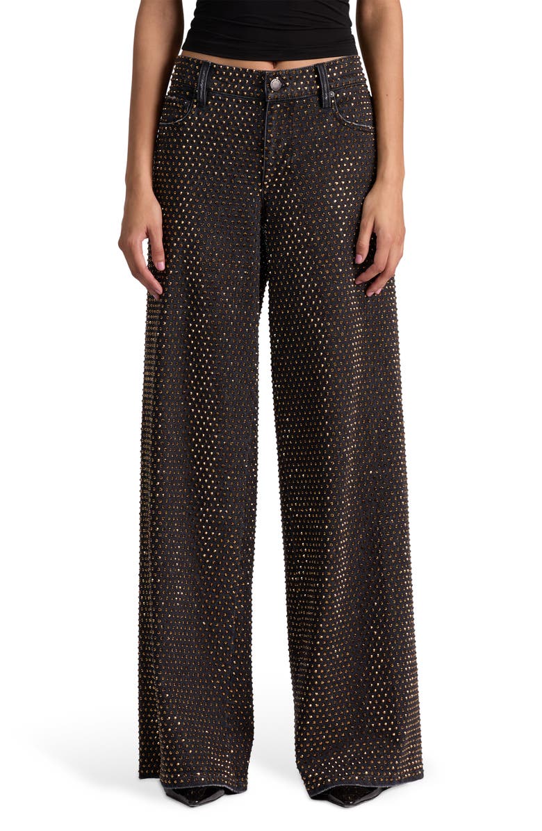 Alice + Olivia Amazing Stud Embellished Baggy Wide Leg Jeans, Main, color, Maya Charcoal Black