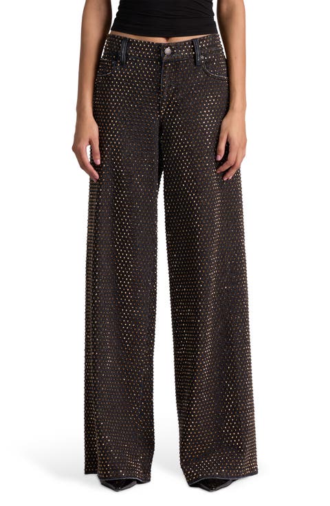 Amazing Stud Embellished Baggy Wide Leg Jeans (Maya Charcoal Black)