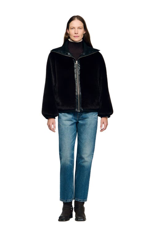 Sandro Short Faux Fur Coat In Brown