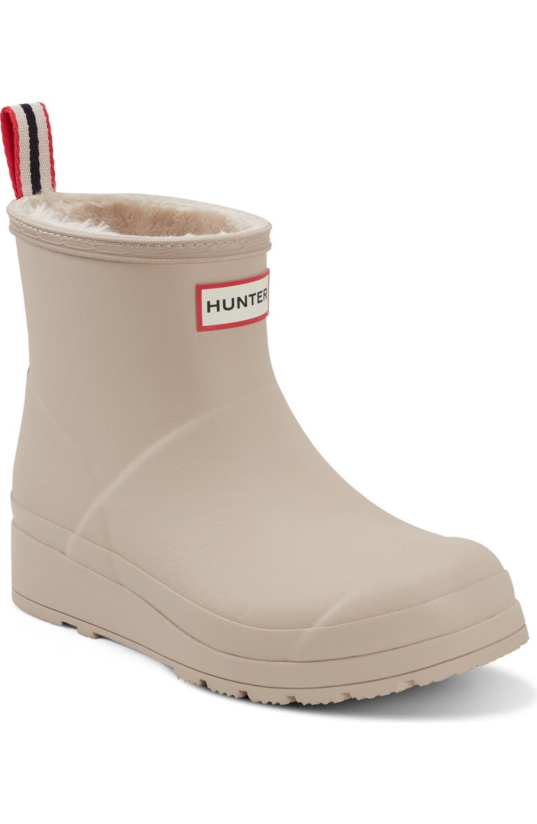 Hunter Play Short Faux Shearling Lined Waterproof Rain Boot, Main, color, Light Gray