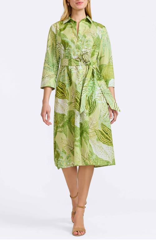 Foxcroft Fiona Botanical Print Belted Cotton Shirtdress In Green Multi