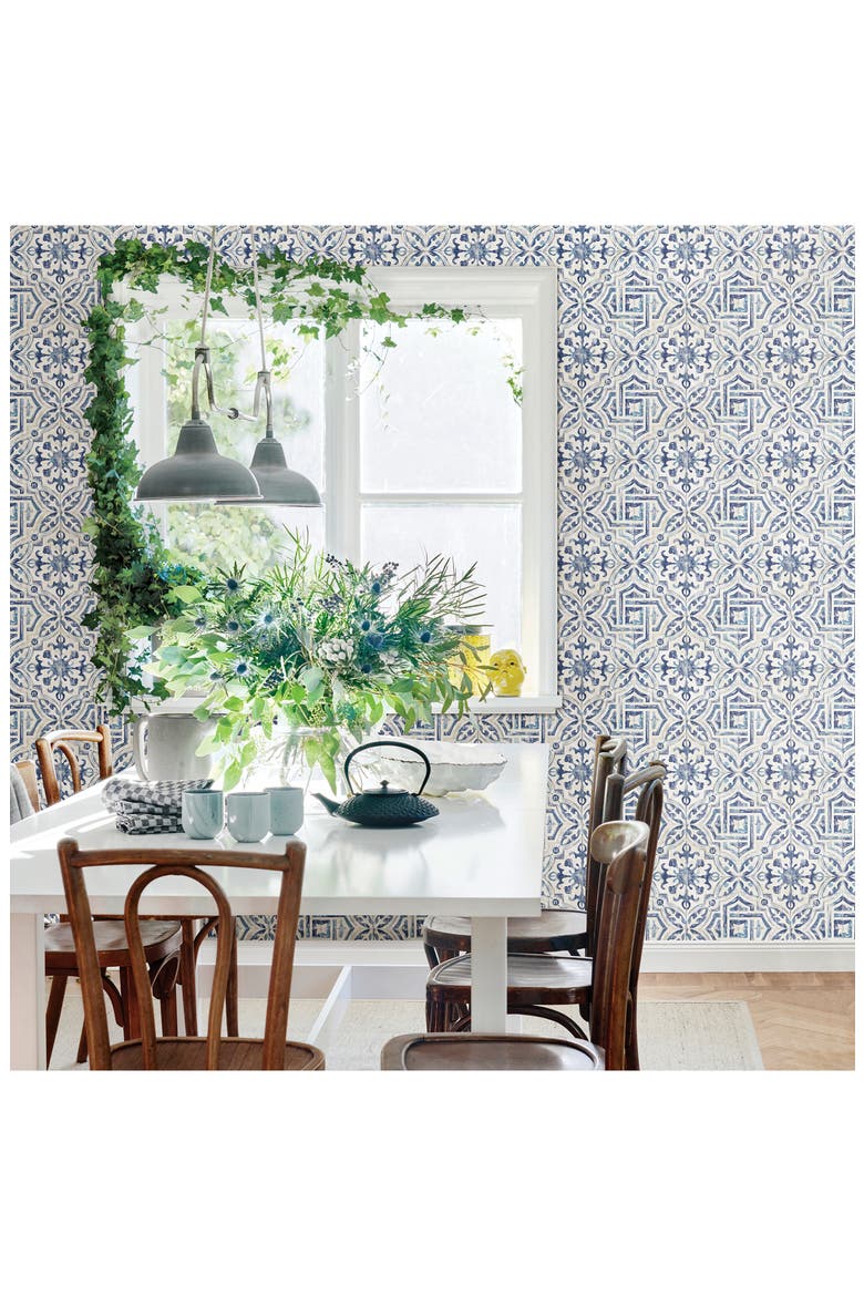 Sonoma Spanish Tile Wallpaper, Alternate, color, BLUE