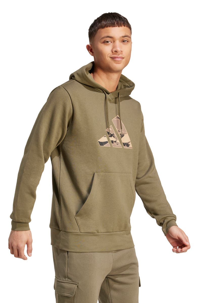 adidas Camo Logo Fleece Graphic Hoodie, Alternate, color, Olive Strata