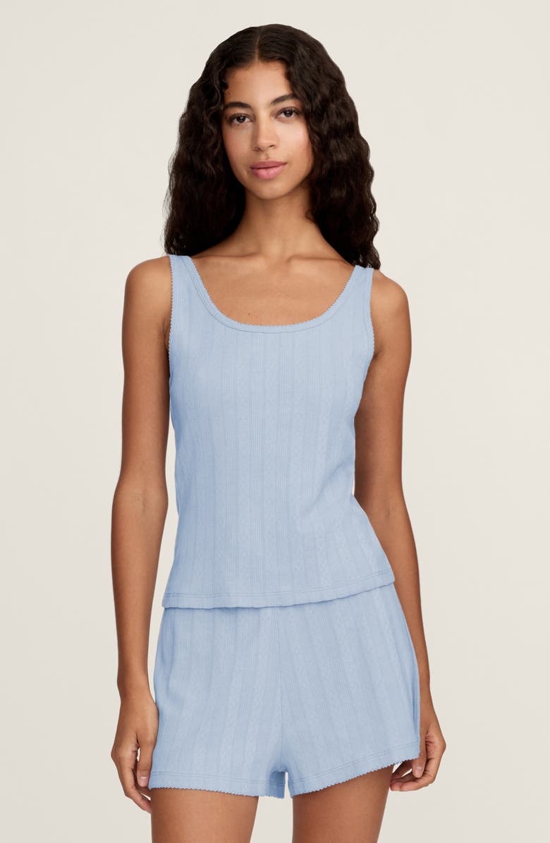 Petite Plume Pima Cotton Pointelle Tank, Alternate, color, Blue