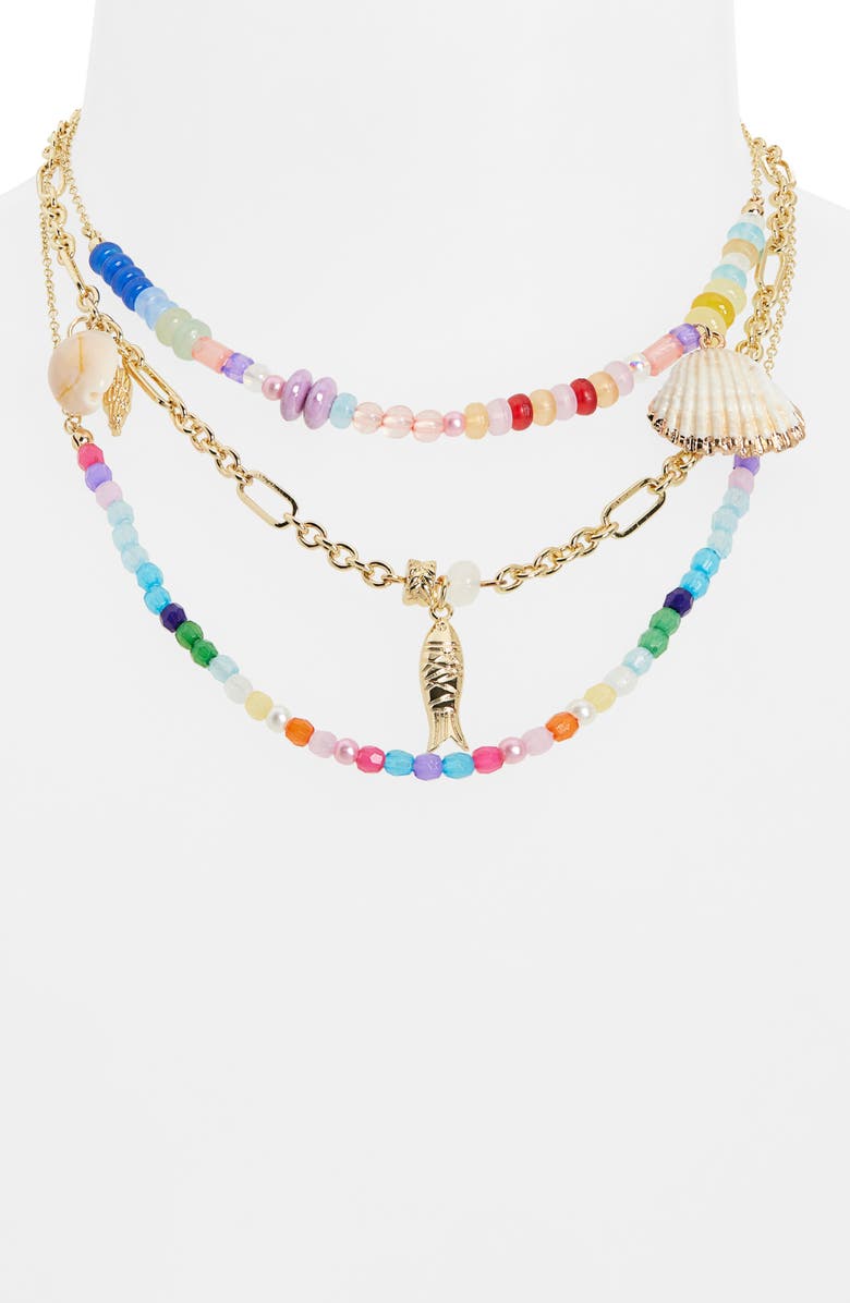 Leith Layered Fish Charm Beaded Necklace, Alternate, color, Rainbow Multi- Gold