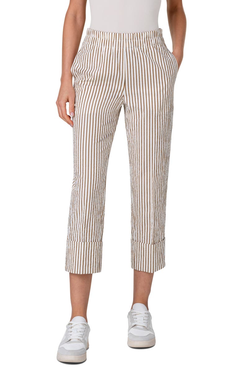 Akris punto Farell Wide Cuff Seersucker Crop Pants, Main, color, 