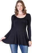 24seven Comfort Apparel Long Sleeve Solid Color Swing Style Flared Tunic Top