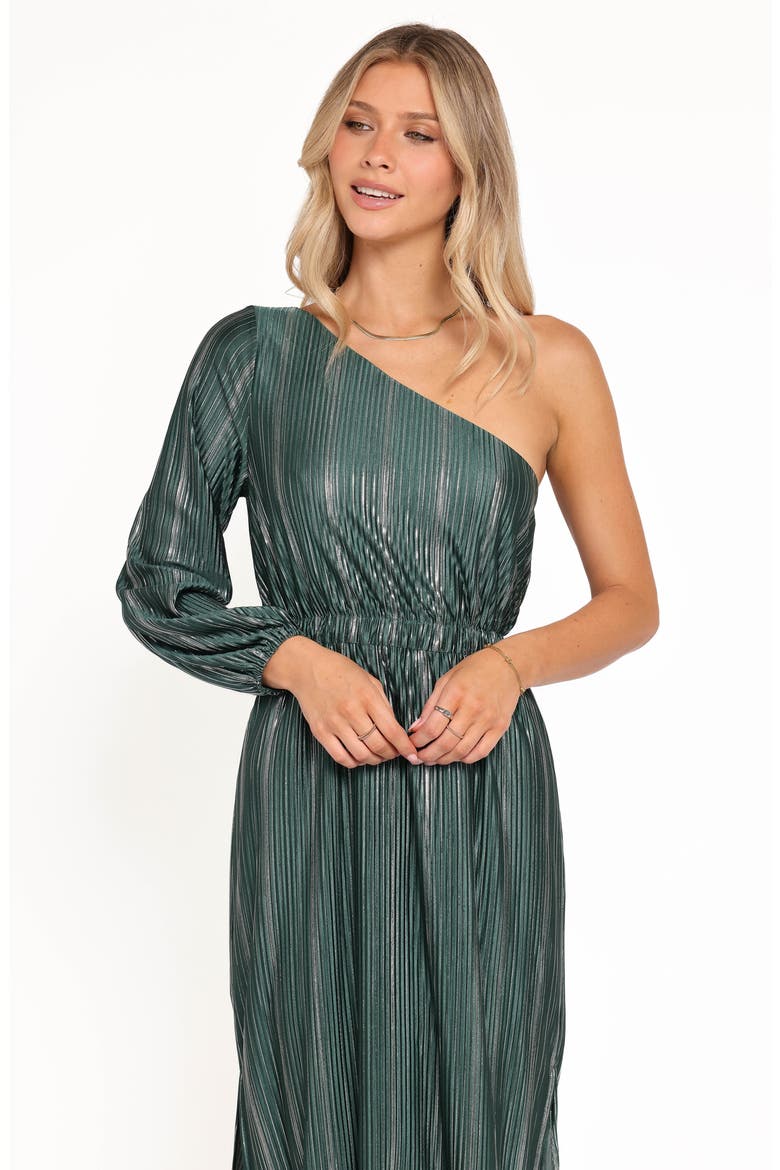 Pontee One Shoulder Pleated Maxi Dress, Alternate, color, GREEN