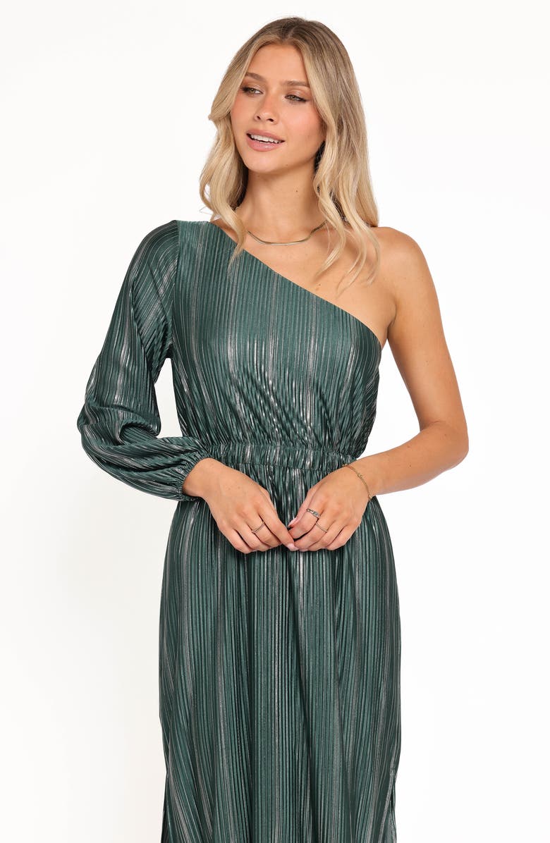Petal & Pup Pontee One Shoulder Pleated Maxi Dress, Alternate, color, Green