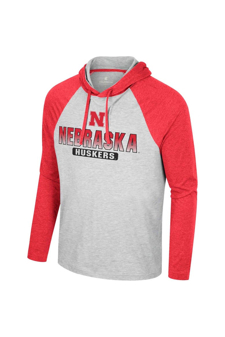 Men's Colosseum  Heather Grey Nebraska Huskers Hasta La Vista Raglan Hoodie Long Sleeve T-Shirt, Alternate, color, Heather Gray