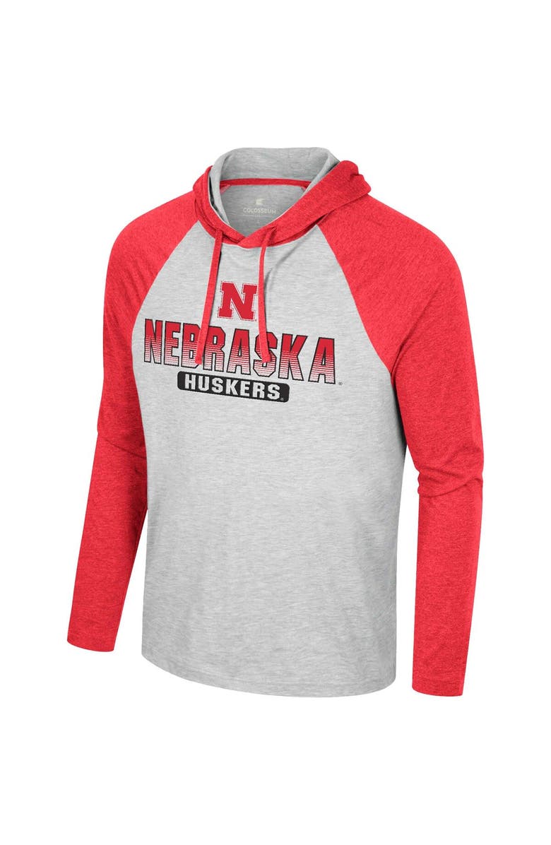 COLOSSEUM Men's Colosseum Heather Grey Nebraska Huskers Hasta La Vista Raglan Hoodie Long Sleeve T-Shirt, Alternate, color, Heather Gray