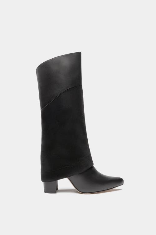 Dante Leather Tall Overlay Boots Vanilla In Black